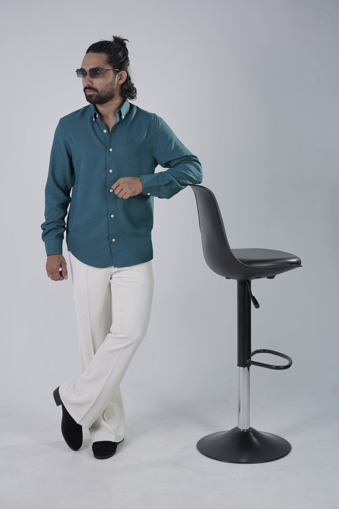 Teal colour linen shirt