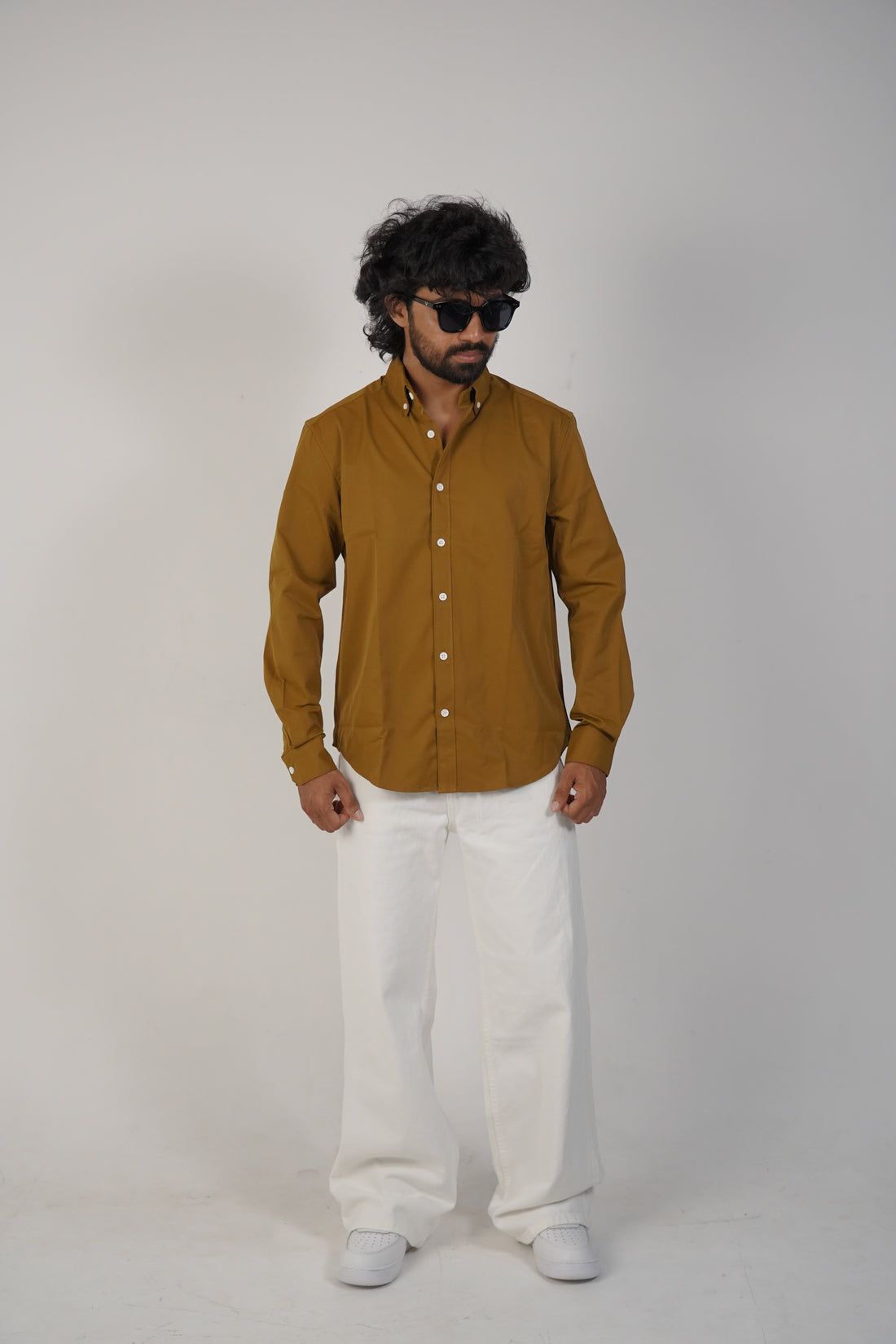 Mustard Brown Blended Satin Shirt
