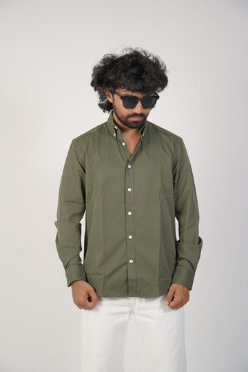 Olive Green Blended Satin Shirt