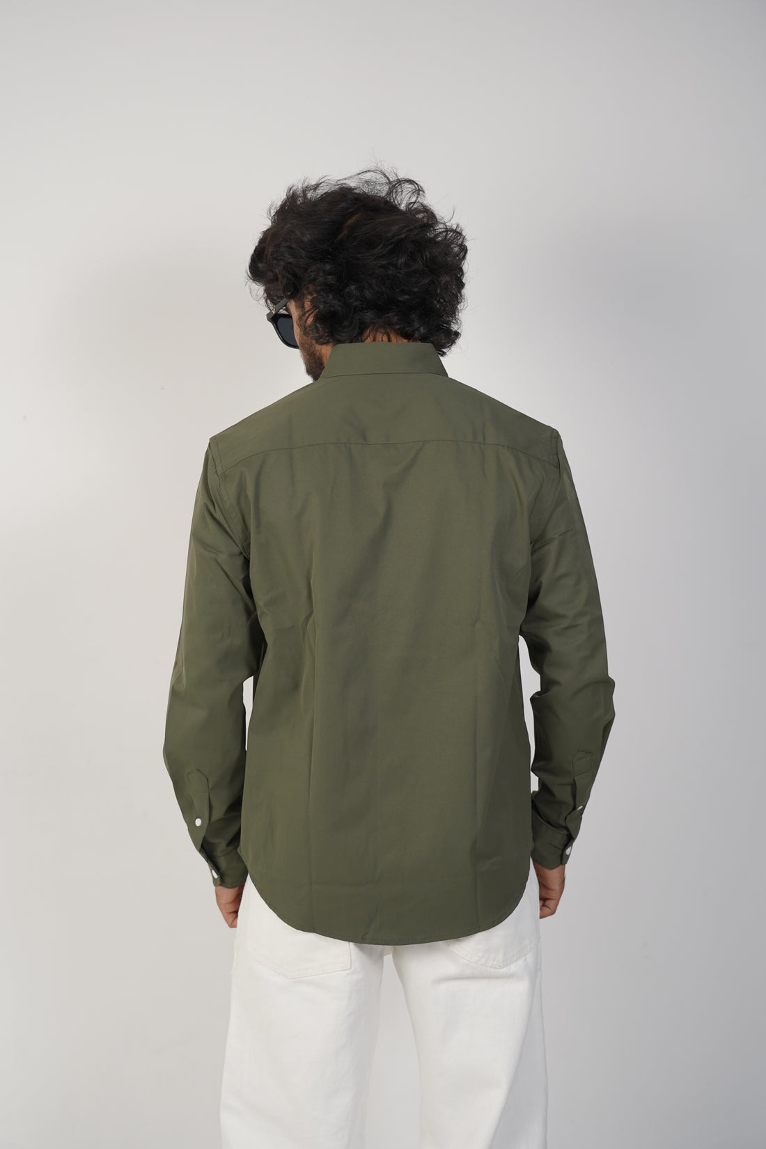 Olive Green Blended Satin Shirt