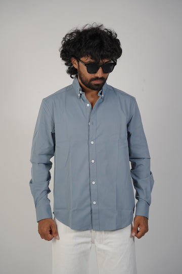 Slate Blue Blended Satin Shirt