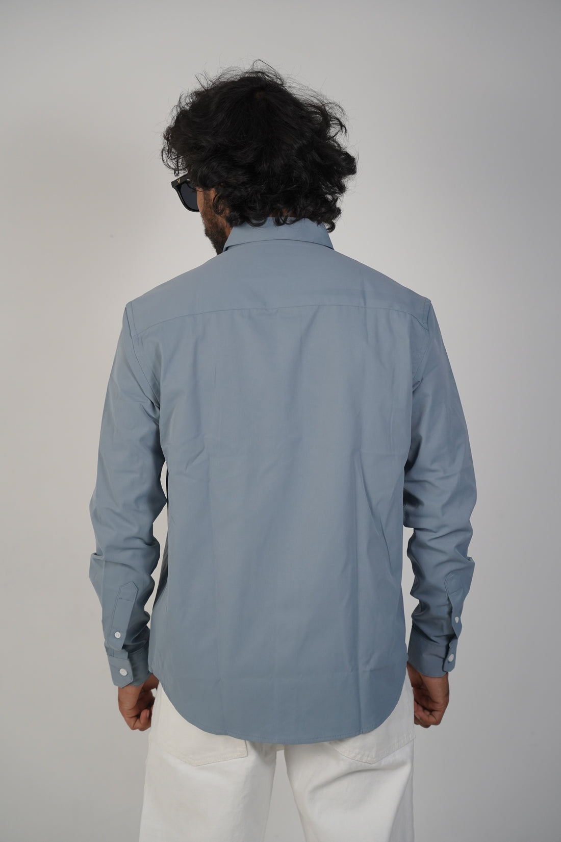 Slate Blue Blended Satin Shirt